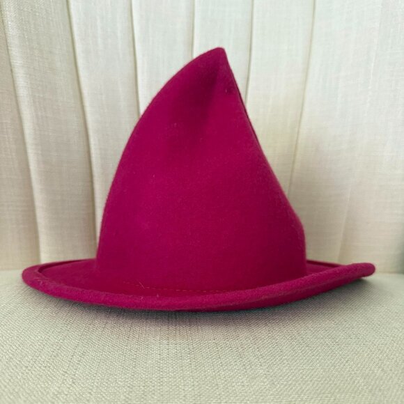 100% wool felt WITCH pointed hat raspberry rose red cap Halloween French Wizard - Picture 7 of 7